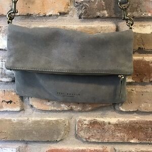 CERI HOOVER Women's Gray Suede Leather Fold Over Crossbody Bag